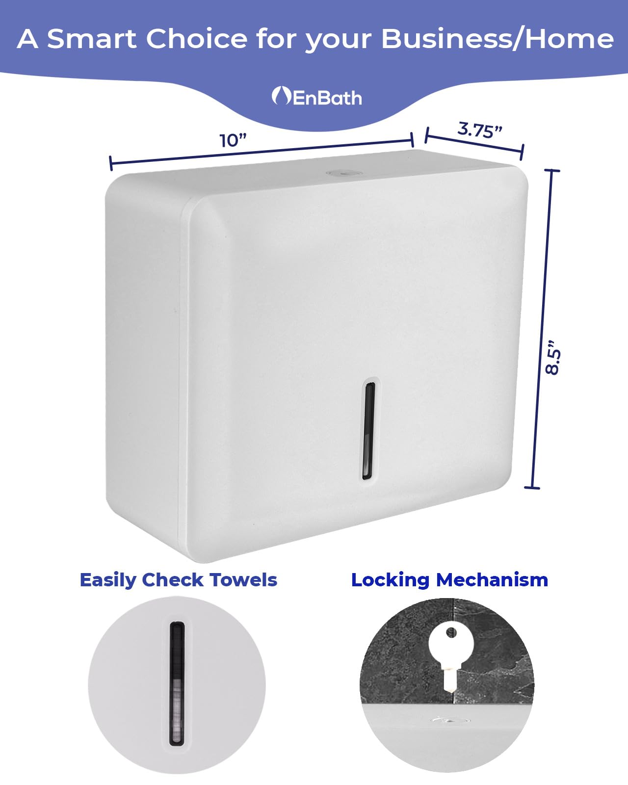Dispensador de toallas de papel plegable para montaje en pared (blanco), dispensador de toallas de mano plegado para baño/baño, soporte comercial para toallas de papel, dispensador de toallas de papel
