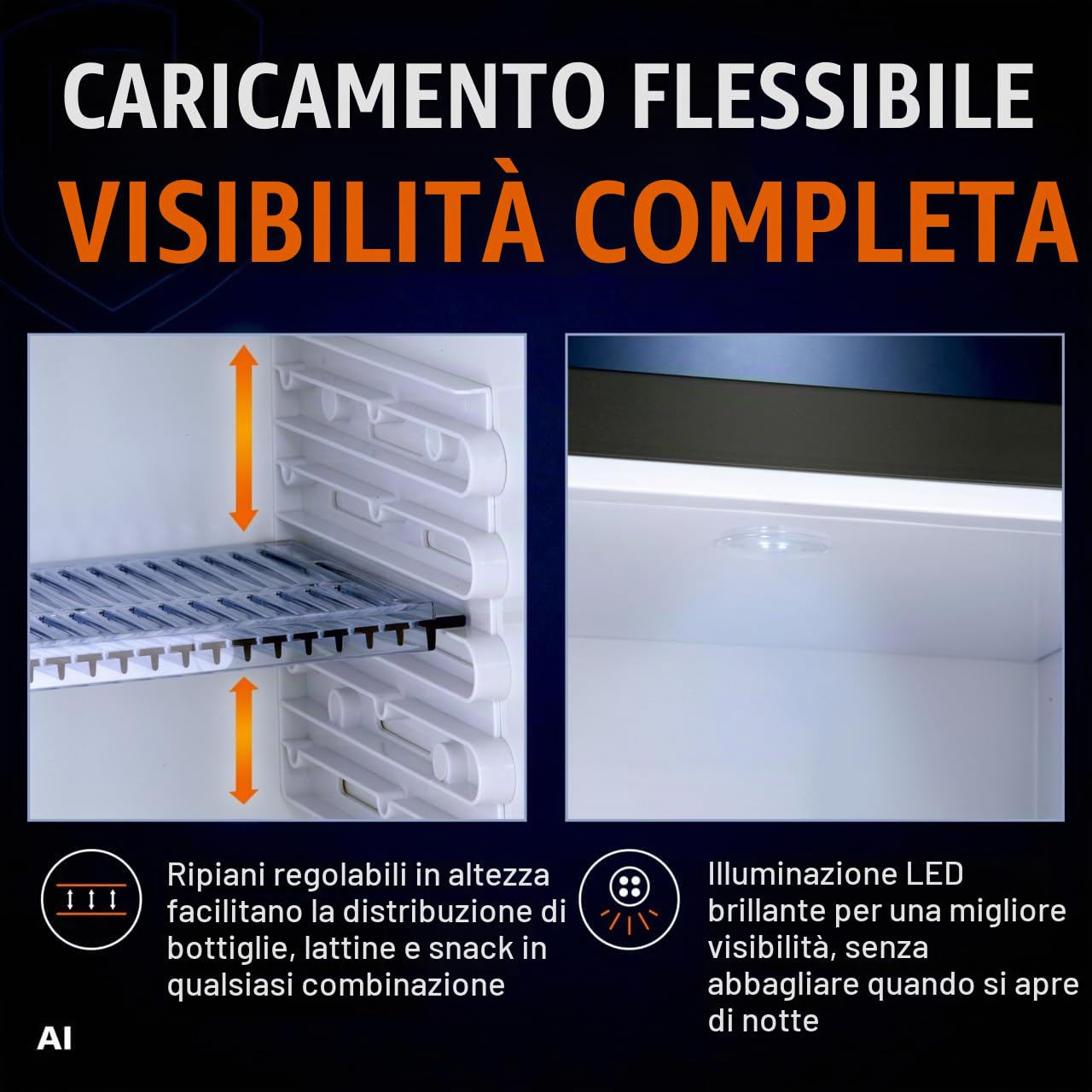 GastroHero Minibar 35 L, illuminazione interna a LED, colore nero, USHF-40A