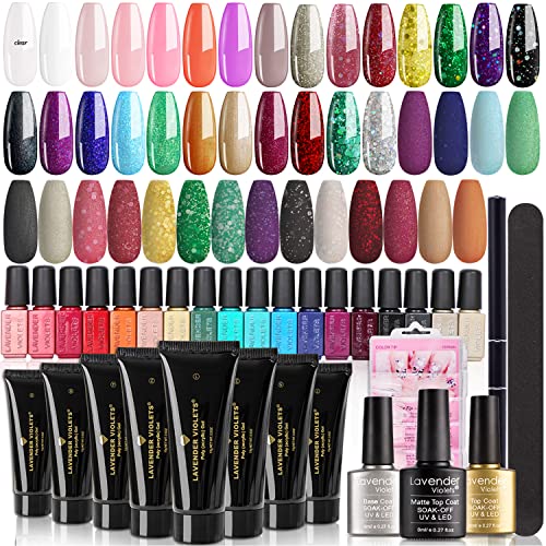 Lavender Violets Gel Nail Manicure Bundle Set of 21PCS Gel Polish Collection and 8 Colors All-in-One Poly Nail Gel Kit with Base and Glossy & Matte Top Coat Lavender Violets Gel Nail Manicure Bundle Set of 21PCS Gel Polish Collection and 8 Colors All-in-One Poly Nail Gel Kit with Base and Glossy & Matte Top Coat