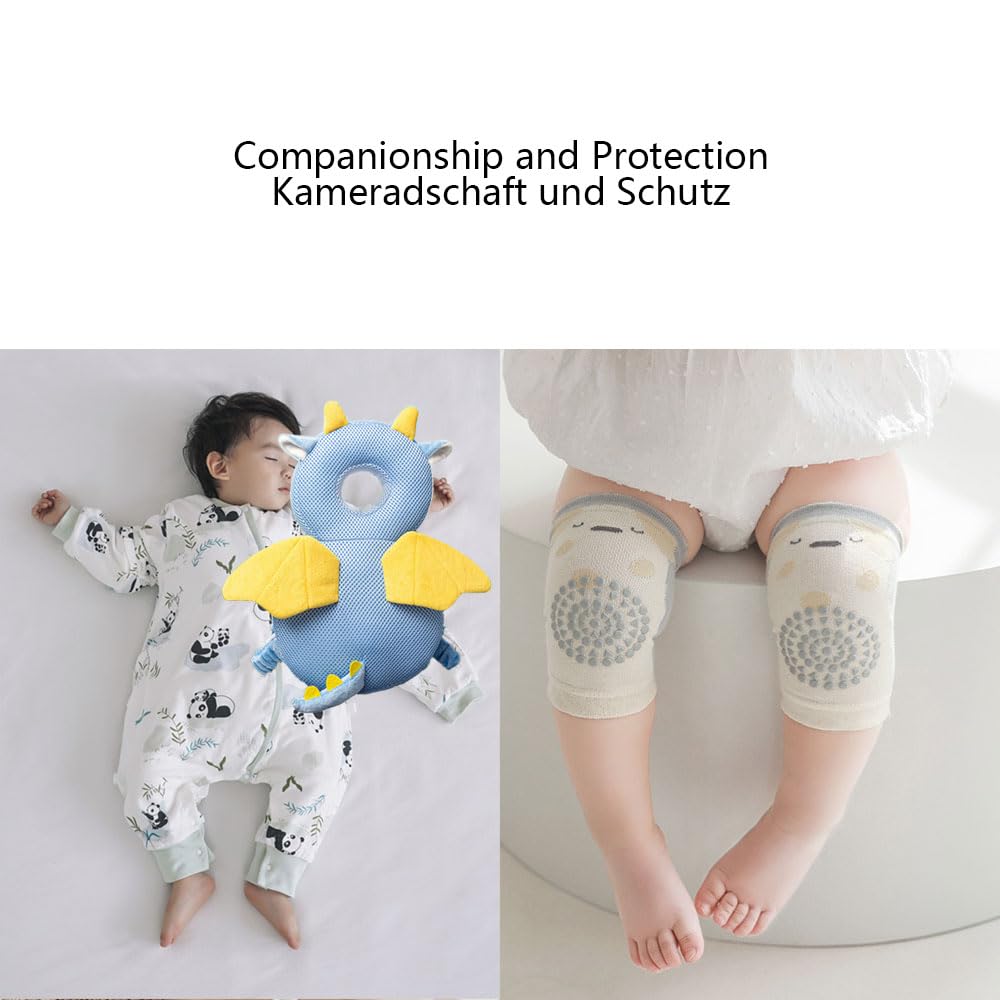 protector cabeza bebe con rodilleras casco bebe golpes para niños pequeños que aprenden a gatear y caminar, para niños de 4 a 24 meses,Ajustable, Respirable (Dragón) El bebé no se resiste