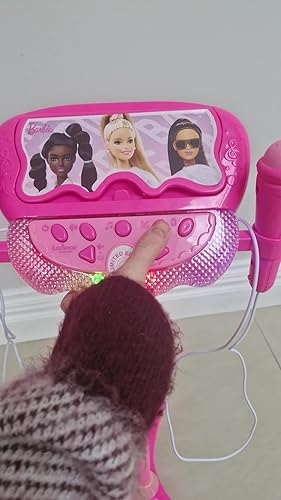 Lexibook Barbie Standing Luminous Speaker for Kids, Musical Game, Adjustable Height, Light Effects, 2 Microphones Included, MP3 Jack, Aux-in Jack, Pink, S160BB