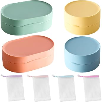 Soap Box Travel Waterproof Pack of 4 Soap Box Solid Shampoo Soap Dish Travel Soap Box for Bathroom Hiking Travel Camping and Gym
