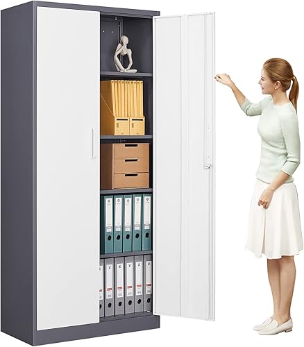 MIIIKO Armario de almacenamiento de metal con puertas de bloqueo, gabinete de acero azul de 72 pulgadas de alto con 5 estantes ajustables, utilidad