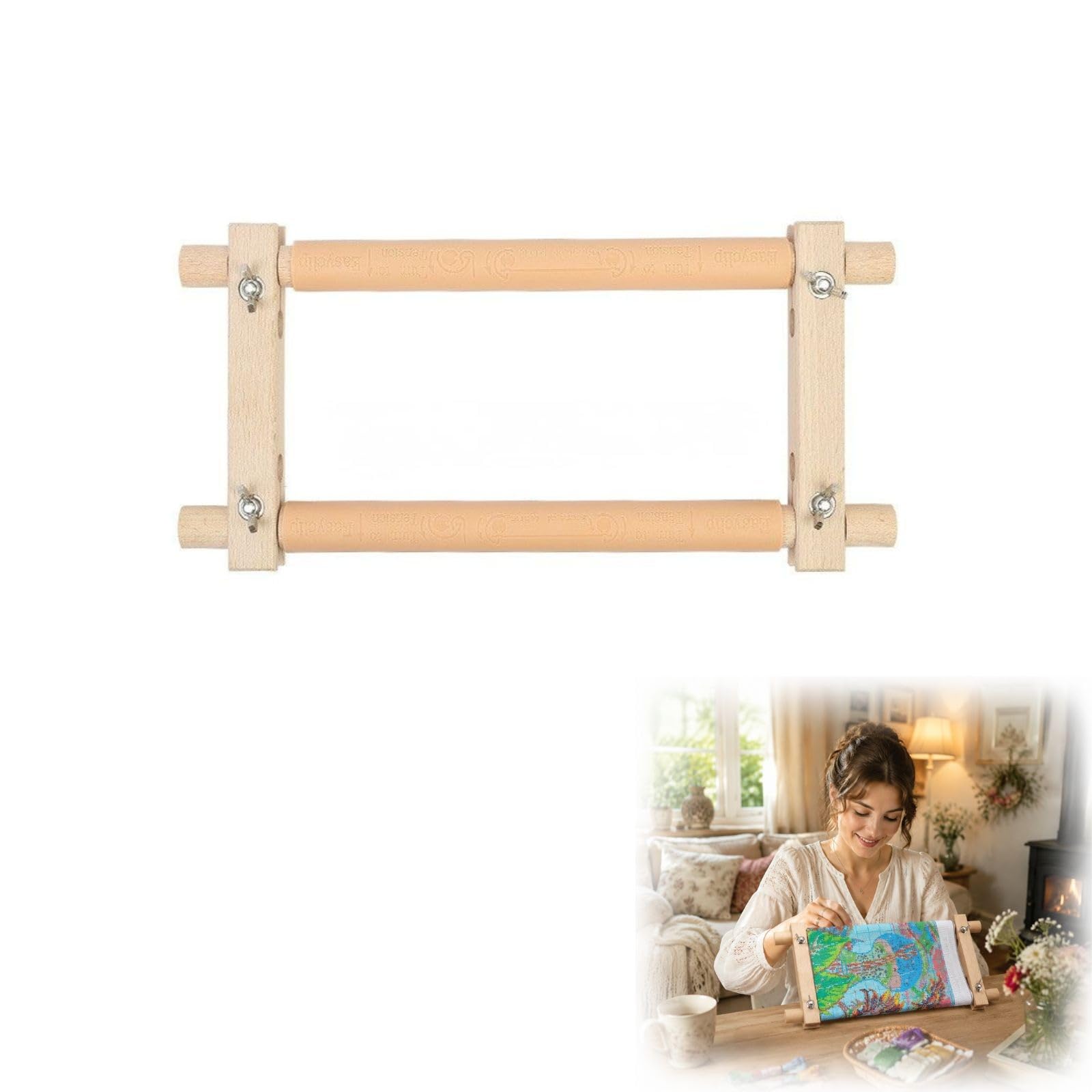 VMDVBNA Beech Wood Embroidery Frame Scroll Tapestry Needlepoint Cross Stitch Removable Stretcher Rectangle Hoop Stand