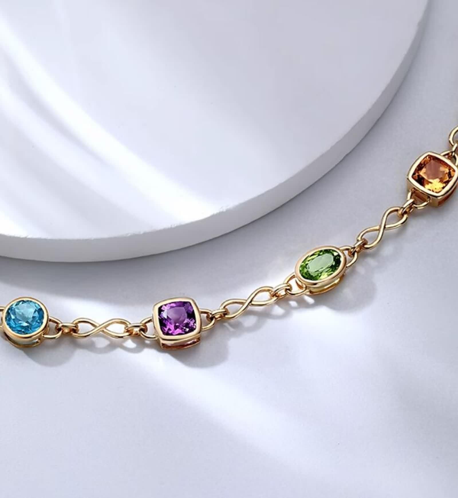KnSam Joyas auténticas de oro amarillo de 18 quilates Au750 pulseras para mujer, 1,3 ct topacio para mujer, pulseras con infinito, talla redonda, azul, brazaletes con peridoto oro de 18 quilates, 23