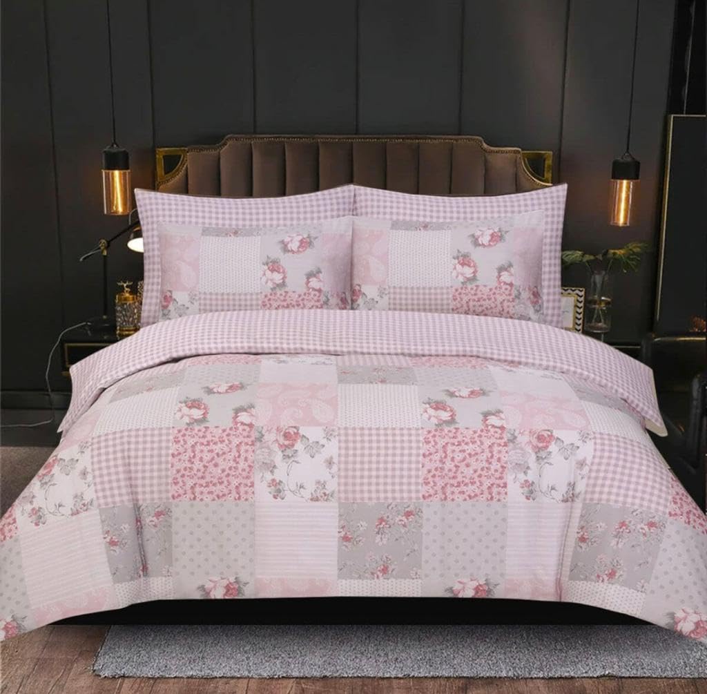 Complete Set Cotton-Polyester 4 Piece Duvet Bedding Set with an Extra Fitted Sheetโ (Double, Floral Grey) โ image 1