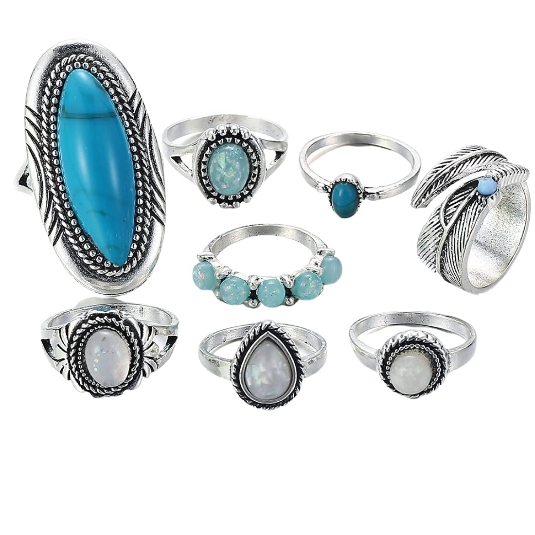 Yellow Chimes Rings for Women and Girls Fashion Aesthetic Blue Ring Set Oxidised Silver Toned Aesthetic Rings Turquoise Stone Midi Finger 8 PCS Knuckle Rings Set | Birthday Gift For Girls & Women (B094XQQ6XZ) Amazon Price History, Amazon Price Tracker