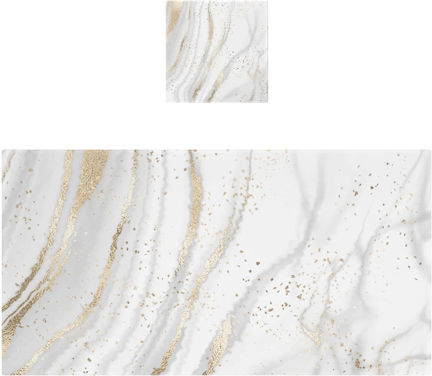 Bolaz Gold White Grey Marble Cotton Towel Set 2 Piece, 1 Bath Towels 1 Washcloth, Soft Fast Dry Super Absorbent Face Hand Towel for Bathroom Hotel Gym Spa and Beach