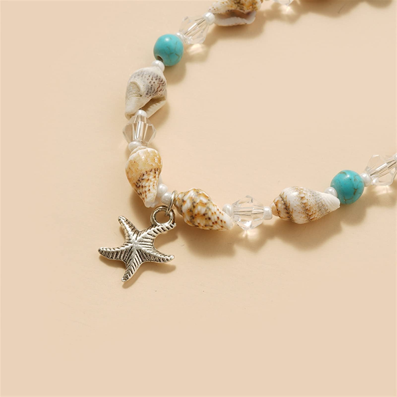 LNNSHX Tobilleras Joyería Concha Tobillera Cuentas De Arroz Perla Cristal Océano Estrella De Mar Tobillera Señora Joyería Tobilleras Ajustables Pulseras