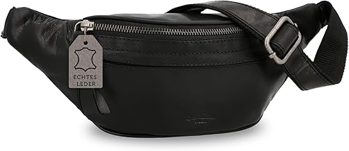 Gusti Spencer Leather Belt Bag, Bum Bag for Men and Women, High-Quality Genuine Leather Waist Bag with Adjustable Strap, black, M, Retro