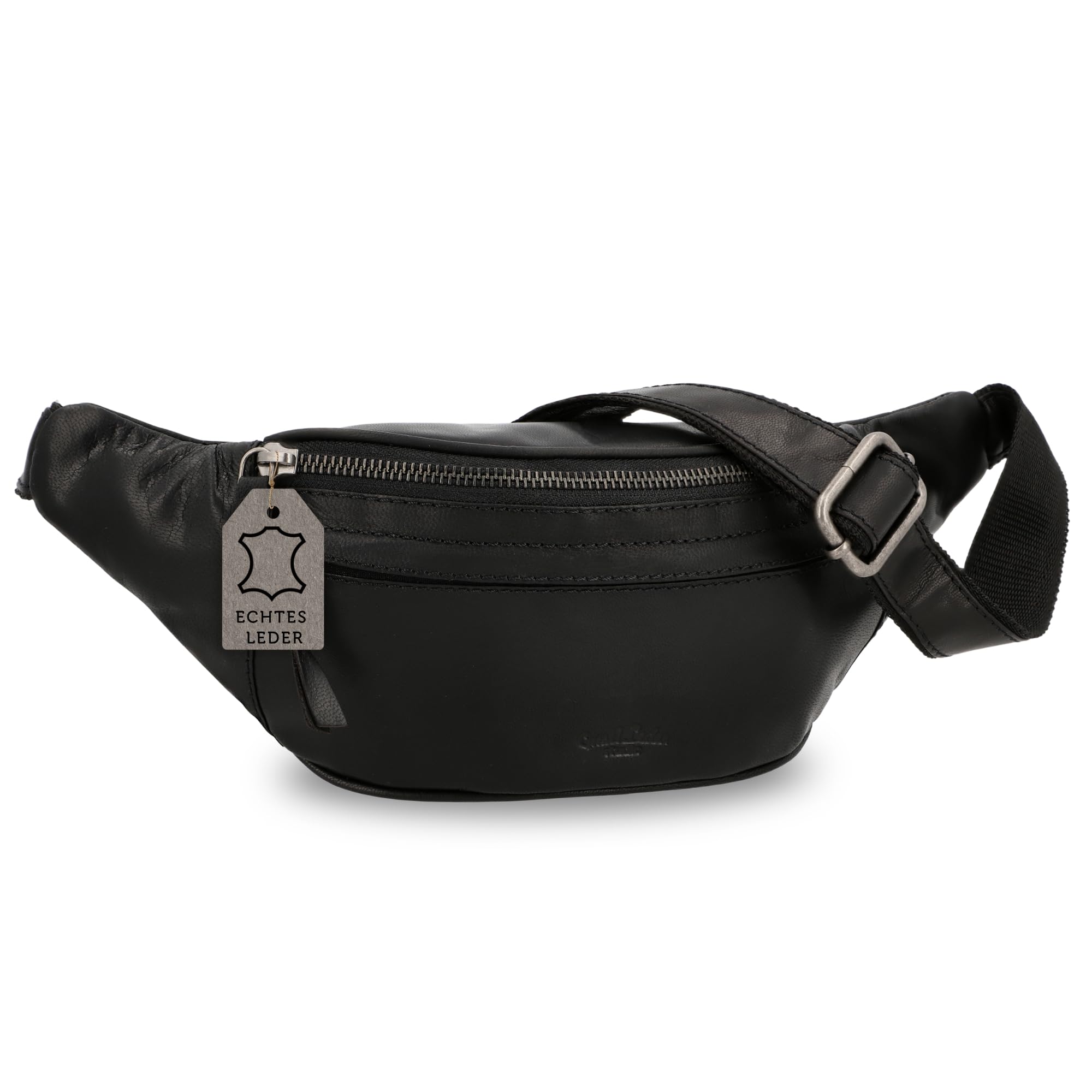 Gusti Bauchtasche Leder Schwarz – Hochwertige Gürteltasche Damen Herren, Verstellbarer Gurt, Viel Stauraum, Unisex Crossbody Bag, Bauchtasche Leder Schwarz Echtleder