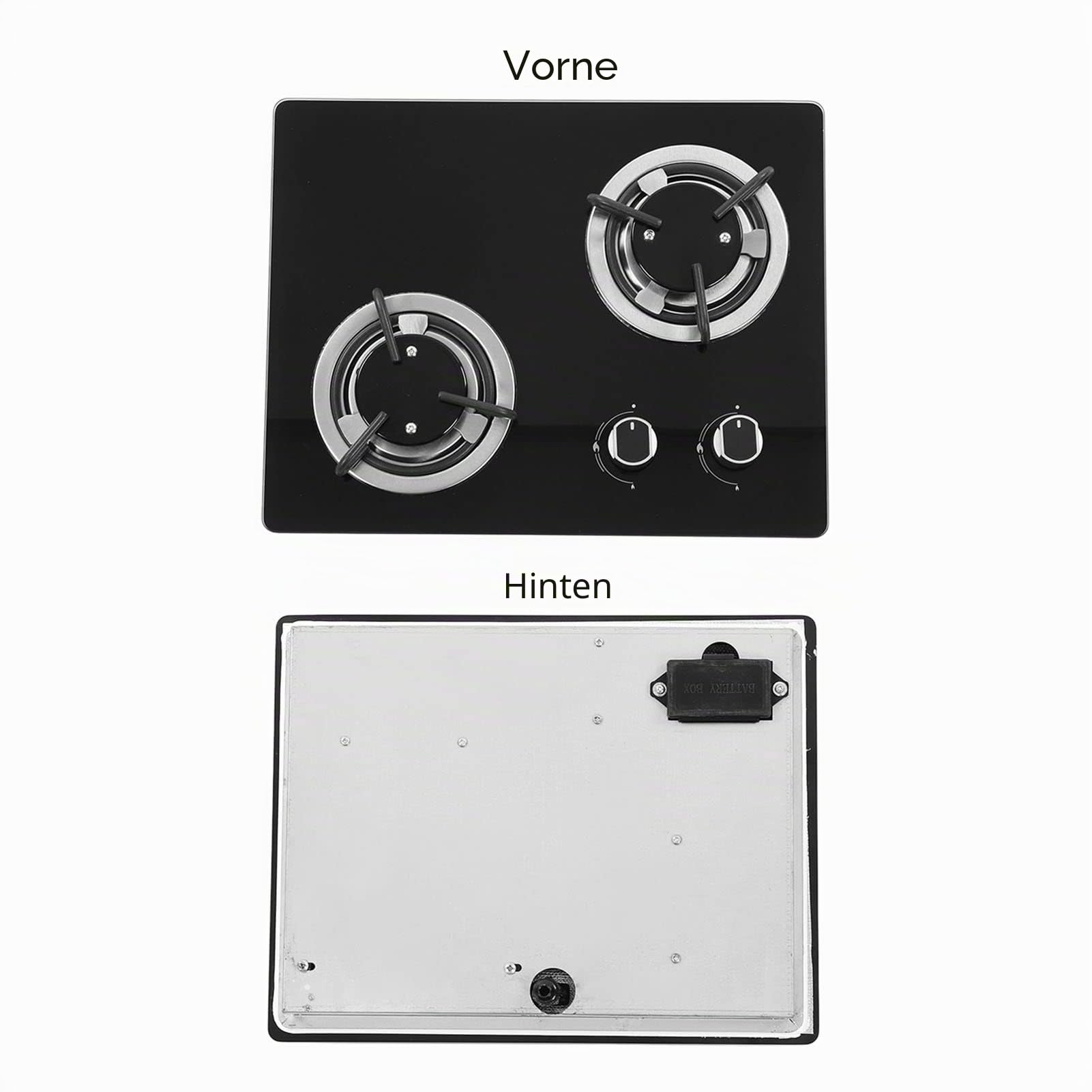 Wohnmobil-Gasherd, 2 Brenner, Gaskochfeld, Kochutensilien für den Außenbereich, 1,8 kW Leistung, gehärtete Glasscheibe für Boot, Wohnwagen, Wohnmobil