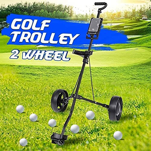 Golftrolley Golfduwwagen Golftrolleywagen Ijzer zwart Verstelbaar 2 wielen Golfcaddy Aluminium opvouwbare trolley met… - Afbeelding 3