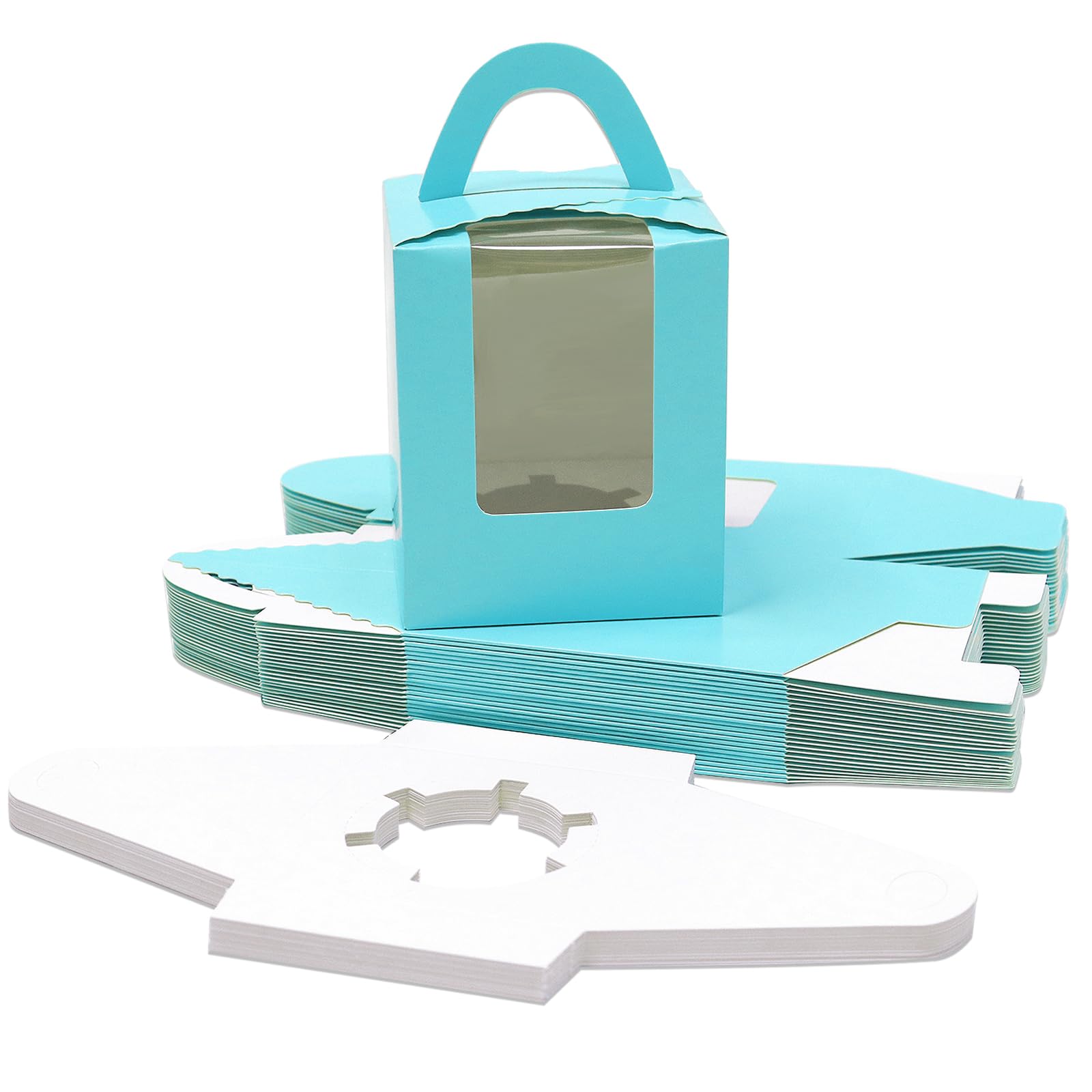 GoalflyIndividual Cupcake Boxes, 24 PCS Single Cupcake Boxes, 1 Hole Cupcake Boxes Individual with Clear Window and Inserts (Blue)