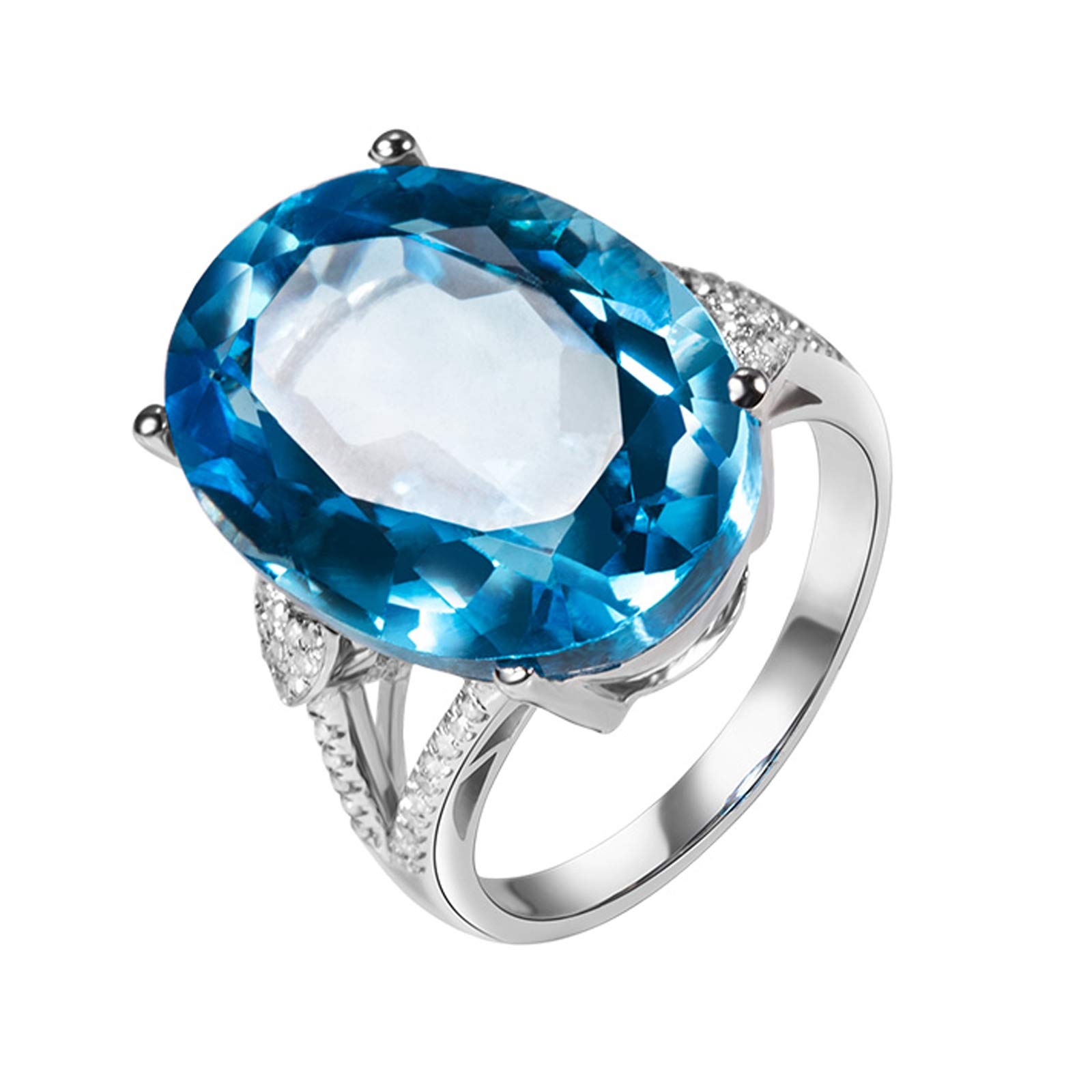 Beydodo Pierścionek z białego złota 750 duży owalny topaz 18,51 ct pierścionek zaręczynowy dla kobiet z diamentem e białe złoto, 54 (17,2), colore: białe złoto, cod. TLLWGZ4245