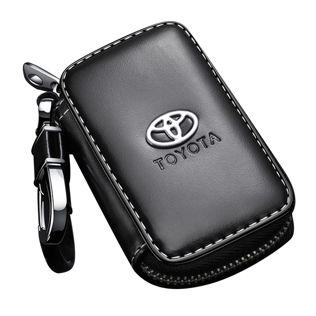 ECVV Car Key Case for Toyota, Black Leather Car Key Holder Car Remote Key Wallet Bag, Auto Key Chain Protector Cover with Zipper