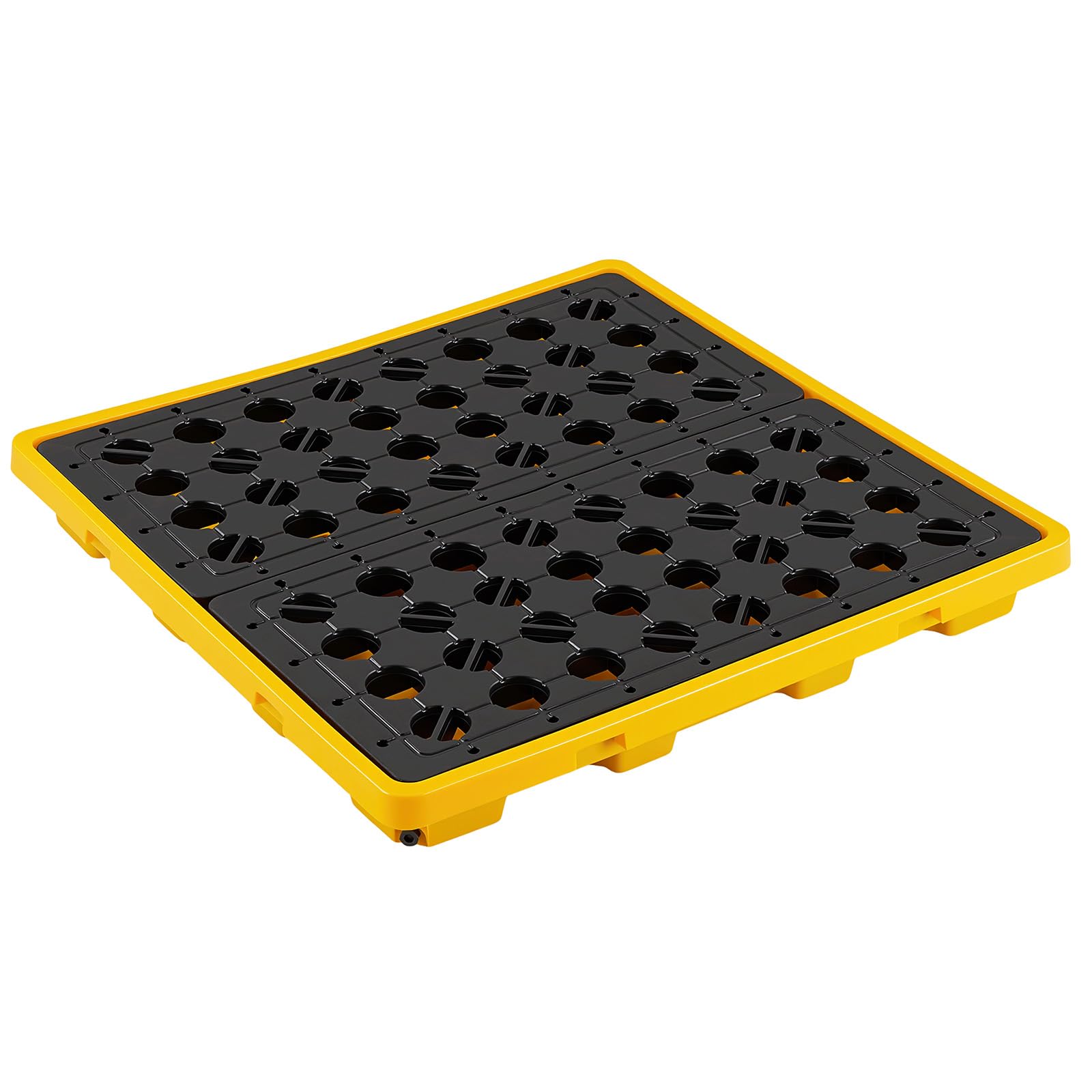 VEVOR Palette de Rétention pour 4 Fûts, Bac de Rétention avec Caillebotis et Drain, Plateforme de Déversement en PEHD à Profil Bas, Capacité 117,4 L, Charge Maximale 4000 kg, 1305x1280x150 mm, Jaune