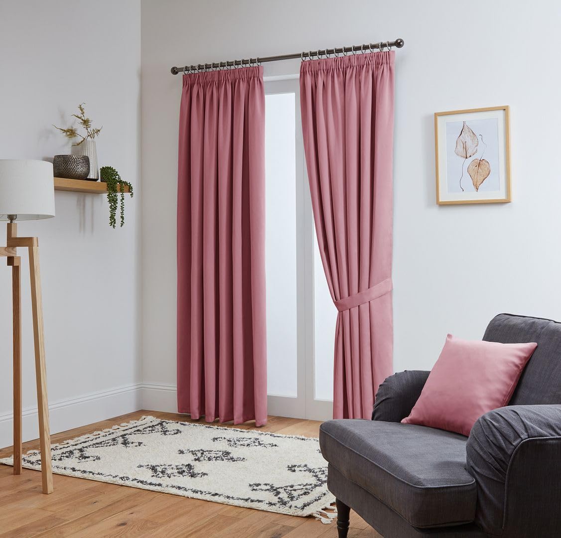 John Aird Blackout Curtains Pencil Pleat with Tie Backs (Pink, W 66" x L 84" (2 Panels) Thermal Energy Saving Curtains for Bedroom & Living Room