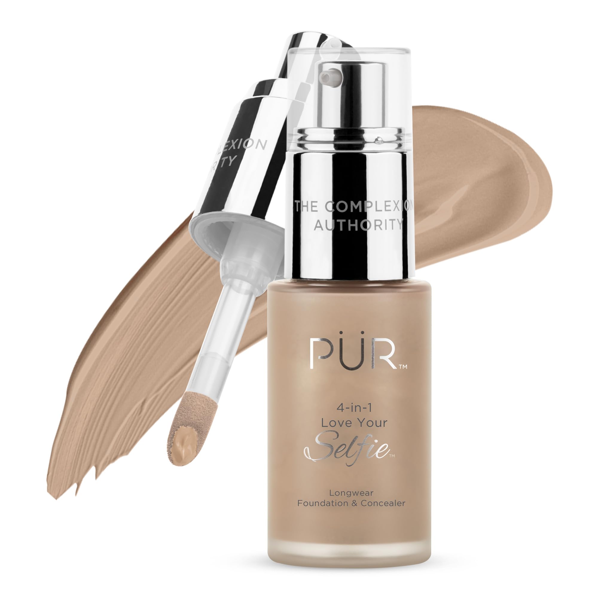 PUR Cosmetics 4-in-1 Love Your Selfie Longwear Foundation and Concealer - Unique, Dual-Applicator Component - Covers Blemishes and Imperfection - Reduce Fine Lines and Wrinkles - TN3-1 oz Makeup