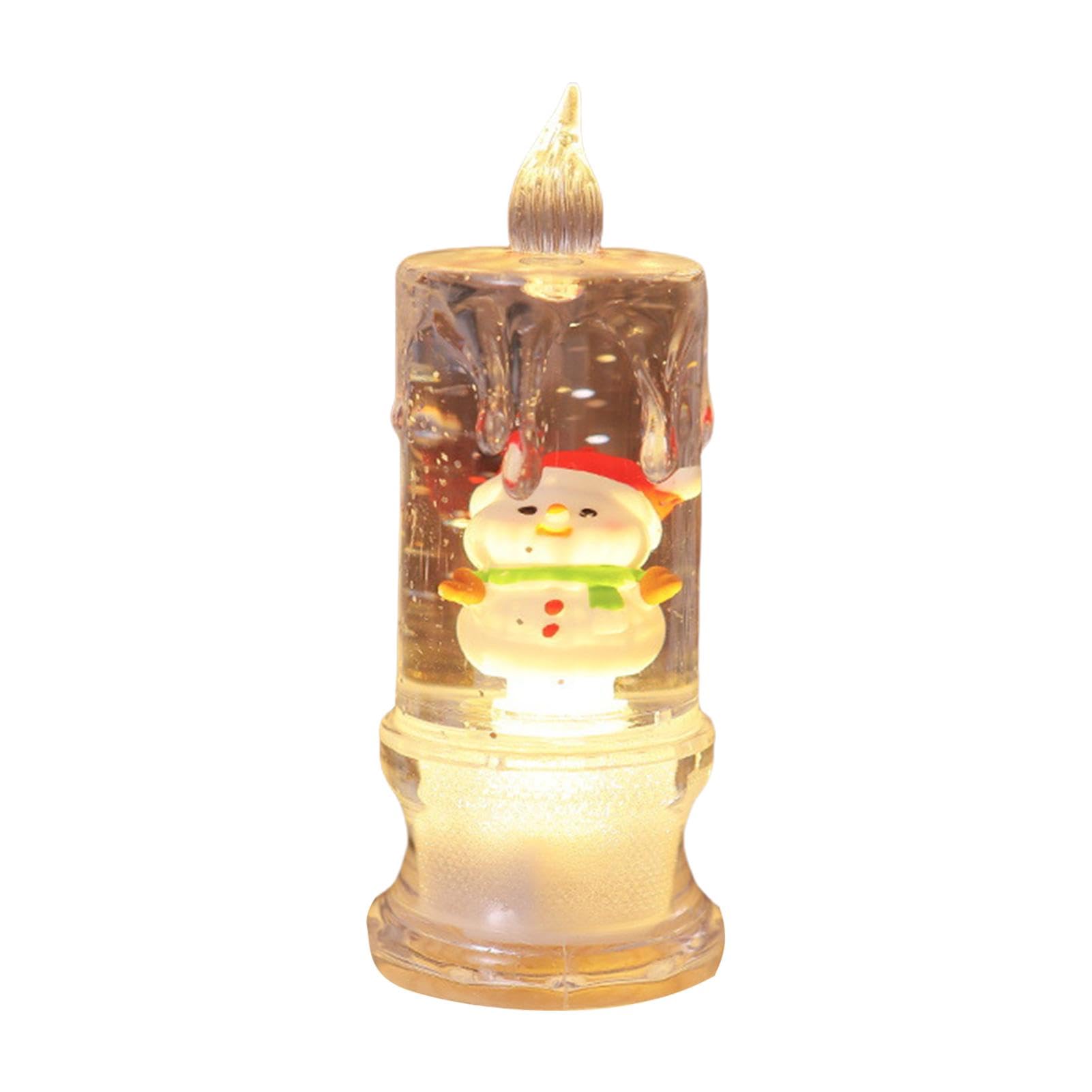 Velas navideñas sin llama, luz nocturna con velas navideñas, Velas de pilar con luz LED transparente, Velas LED parpadeantes llenas de agua, velas cónicas sin llama con dibujos animados en el interior