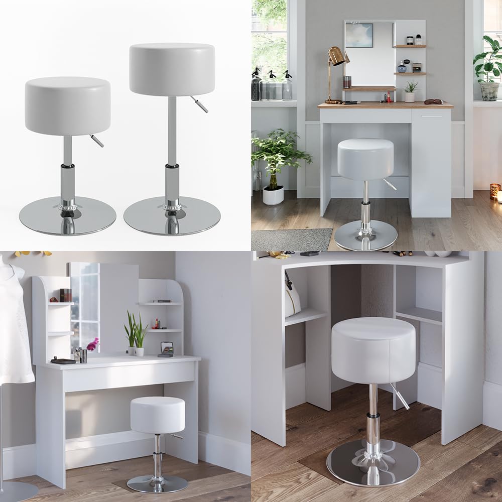 Vicco Taburete Design, Blanco, 33.5 x 67 cm para tocador, Ajustable en Altura con tapizado de Cuero sintético Resistente
