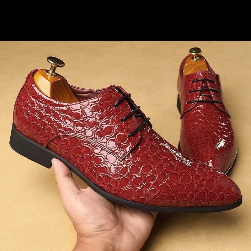 Mens Classic Formal Oxford Lace Up Wedding Pointed Toe Dress Shoes PU Leather Stone Pattern Shoes Rubber Sole Anti-Slip Block Heel Business2