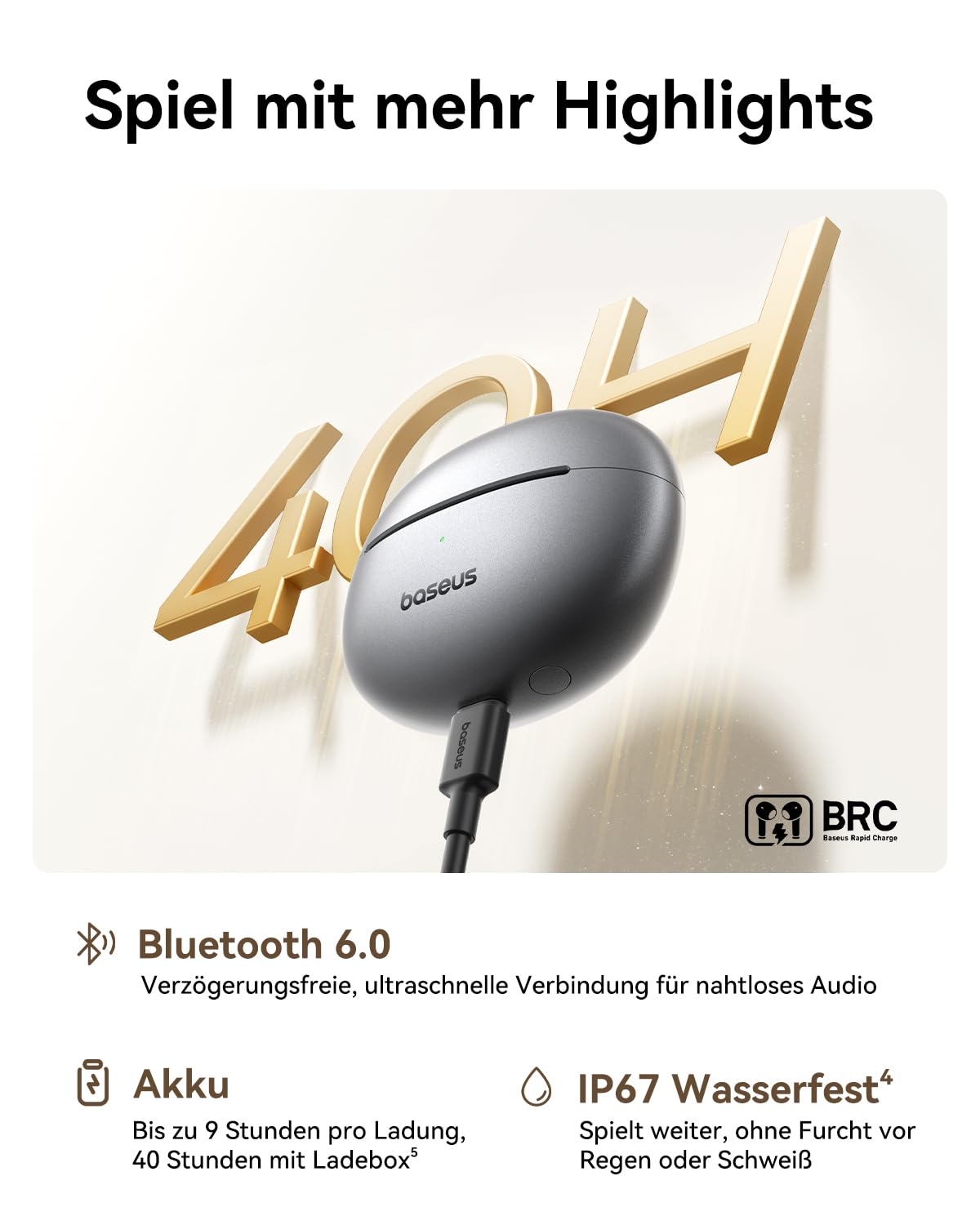 Baseus MC1 Pro Open Ear Kopfhörer, Ohrclip mit Beeindruckender Klang, Adaptiver Bassverstärkung, Bluetooth 6.0, Geräuschunterdrückung bei Anrufen, IP67, 40H Akk, 5,0g Buds - Schwarz