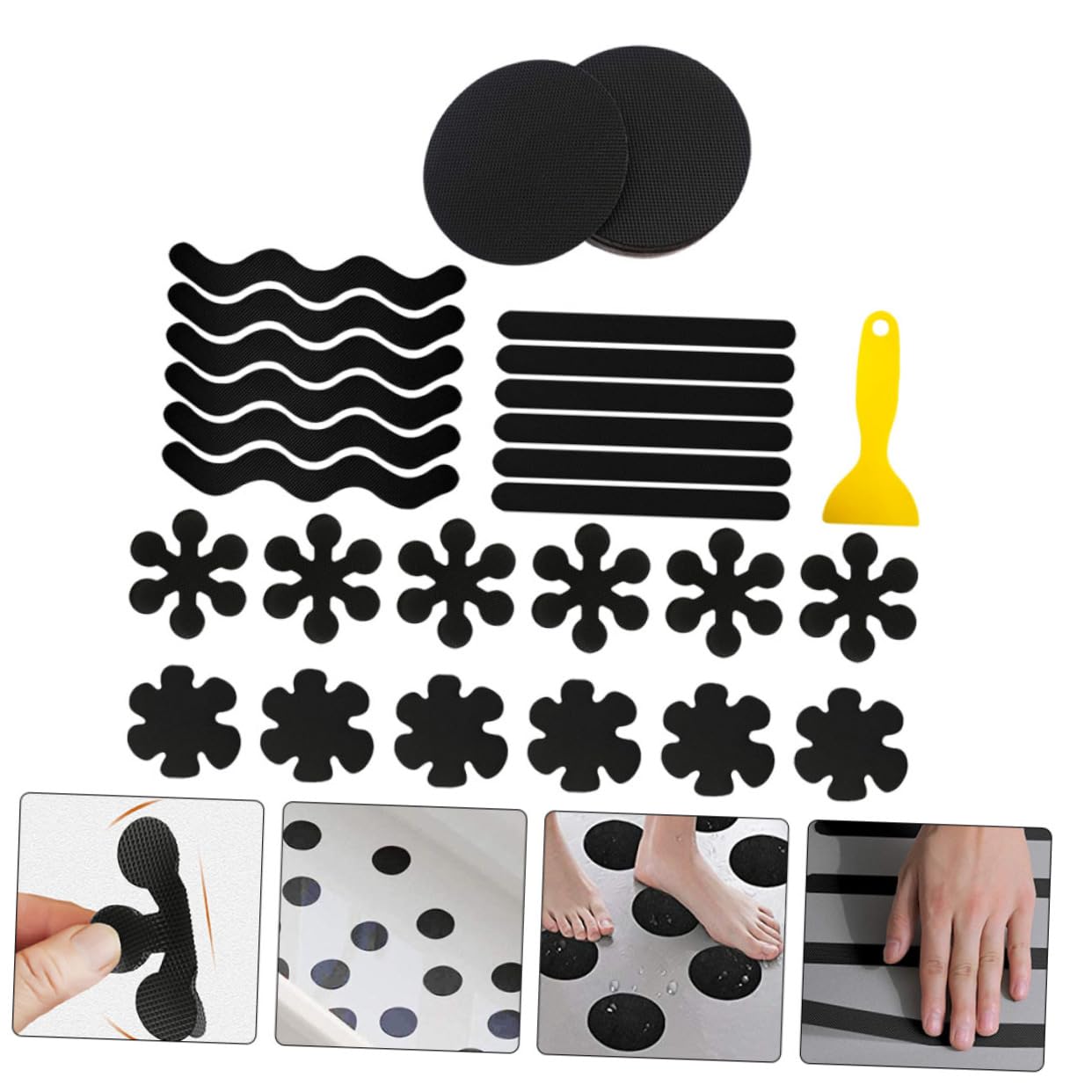 MAGICLULU Tira de Cinta Antideslizante para Bañera 73 Piezas Peva Negro | Pegatinas Autoadhesivas, para Cocina y Porche, Seguro Antideslizante, 73 Unidades Color Aleatorio
