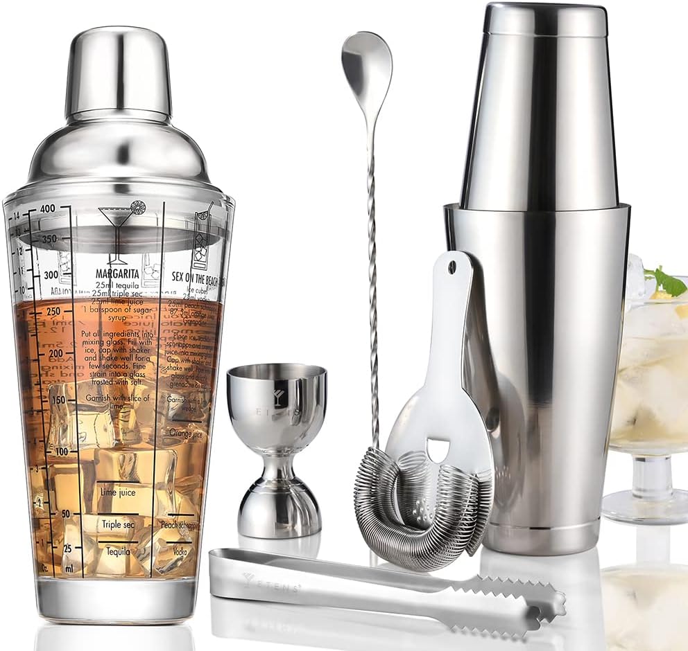 Etens Glass Cocktail Shaker and Boston Shaker Set Bundle