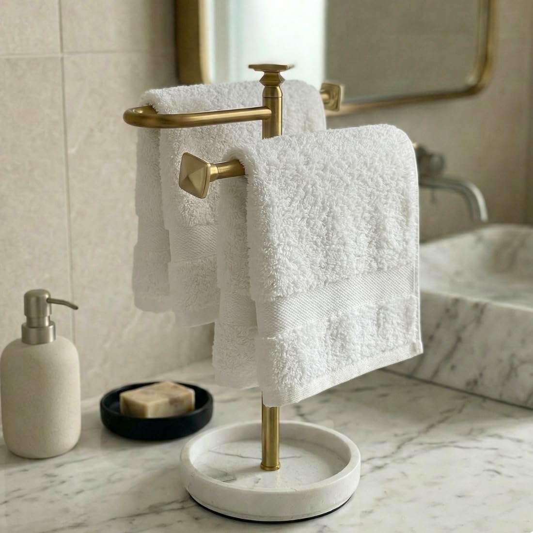MASON HOME Halo Hand Towel Stand - White - 1pc | Made with Metal & Resin | Easy to Use | Bathroom - Kitchen - Bedroom - Washbasin | Towel - Kitchen Roll - Paper Towel | Décor | Organizer | Stand-picture-12