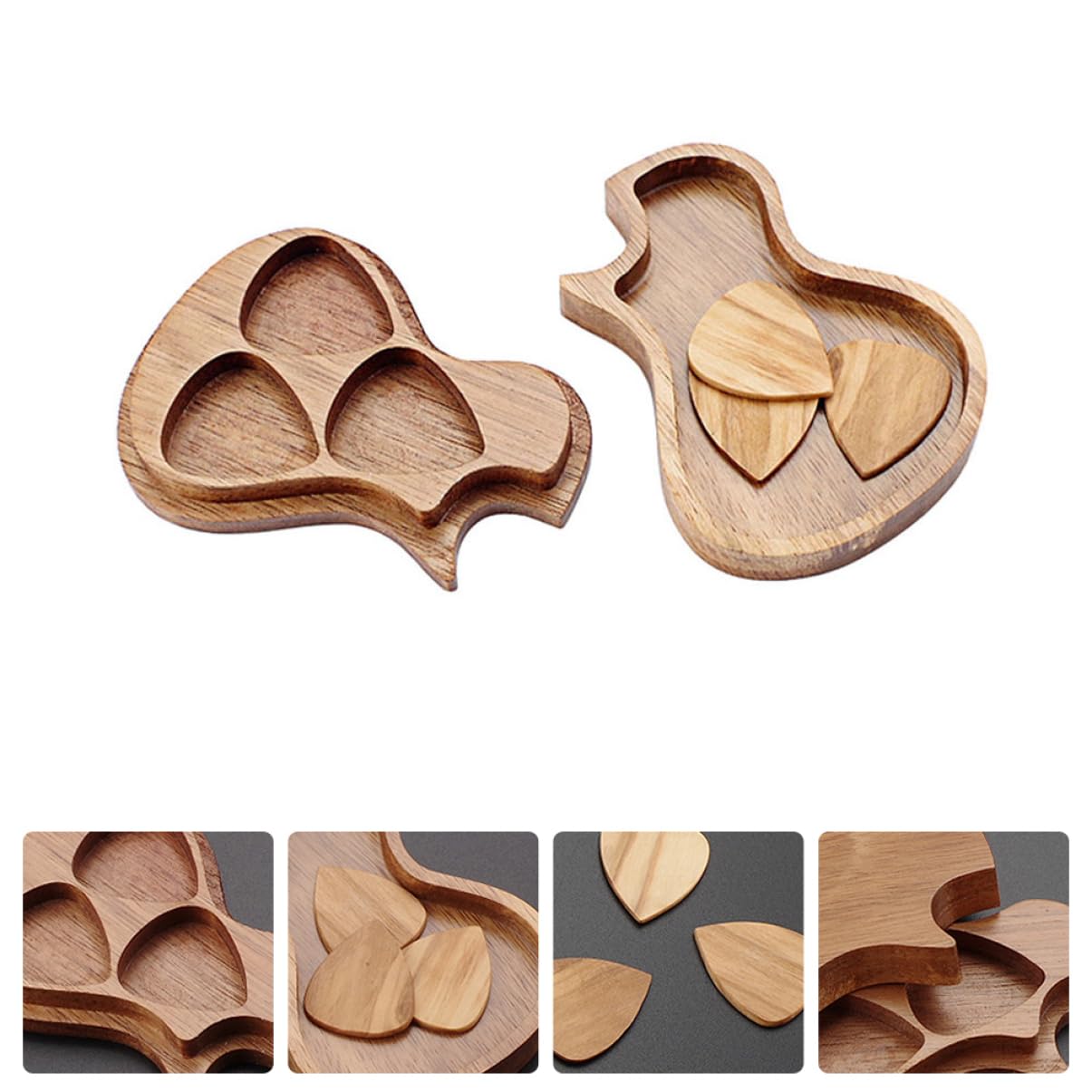 2sets Plettri Legno Di Olivo Con Scatola Forma Di Chitarra Accessori Per Musicisti e Amanti Della Musica