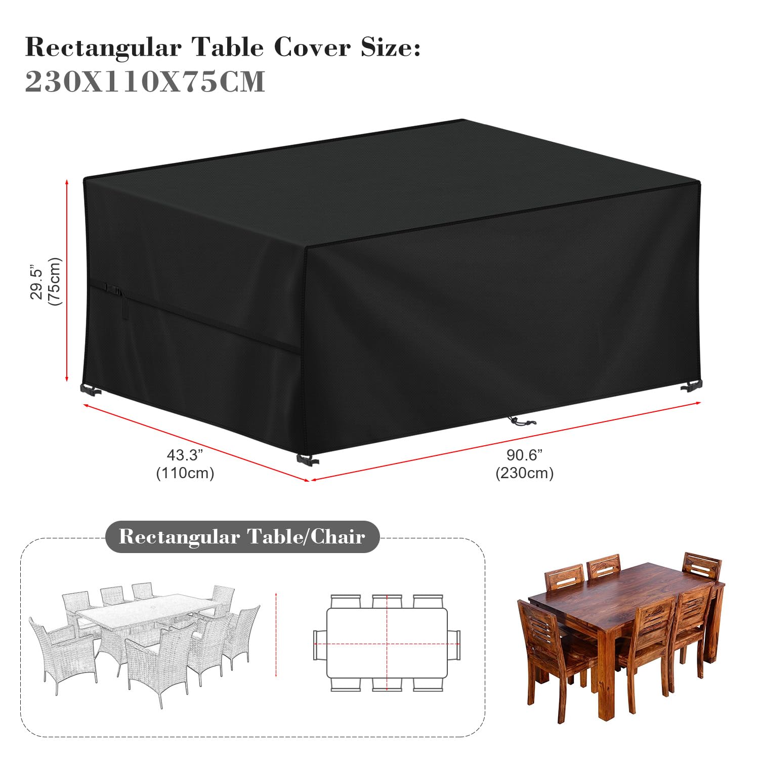 LAMUNI Garden Furniture Cover Waterproof Outdoor Rectangular Patio Table Set Covers - Image 2