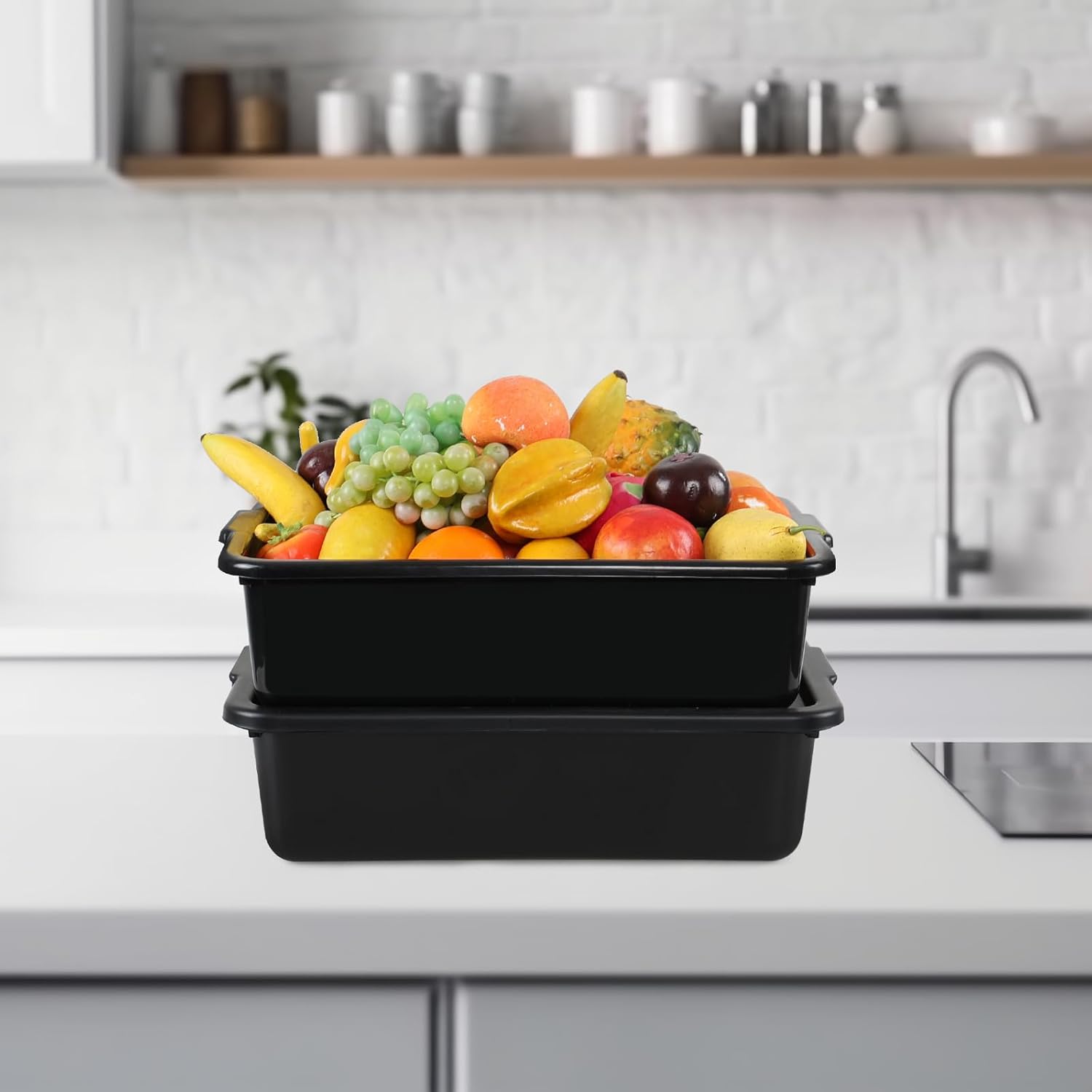 3 Pack 13 L Commercial Bus Boxes with Lid, Restaurant Bus Tub, Black