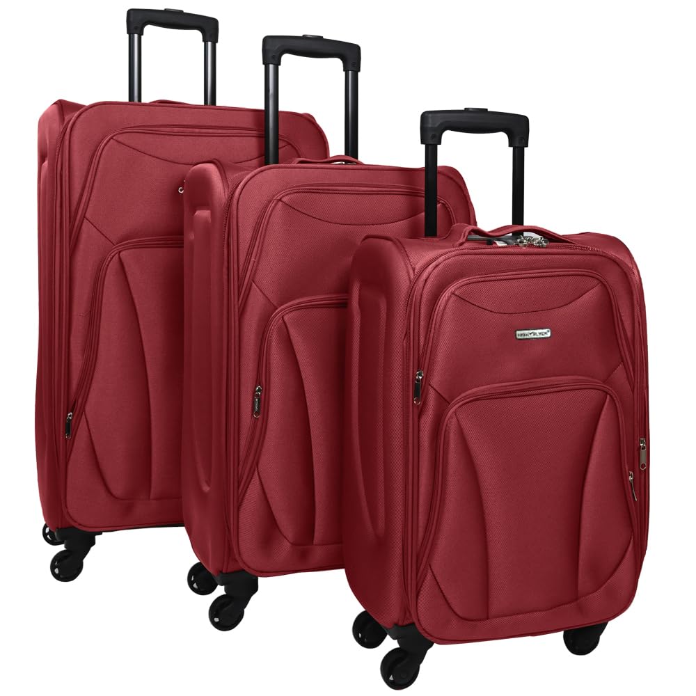 GenericDollar Soft-Shell Luggage set - Expandable Lightweight Luggage with 4 Wheels - Luggage/Suitcase Softside trolley bag (Red, Set of 3)