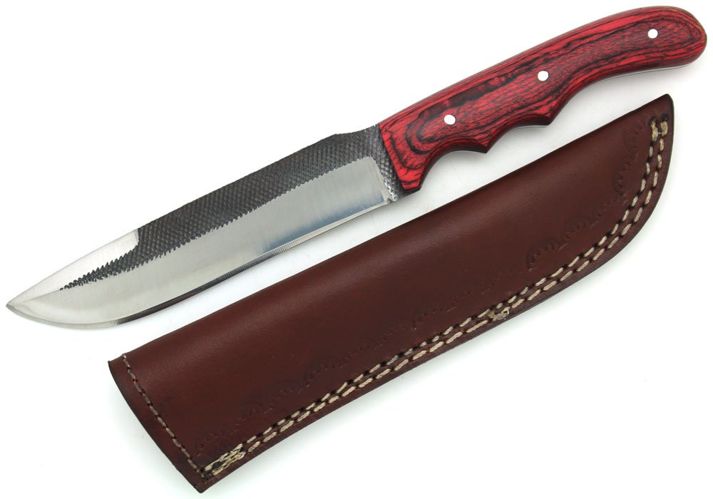 Wild Turkey Handmade Full Tang Real File Hunting Knife w/Leather Sheath Outdoors Hunting Camping Fishing Outdoors (SM-17)
