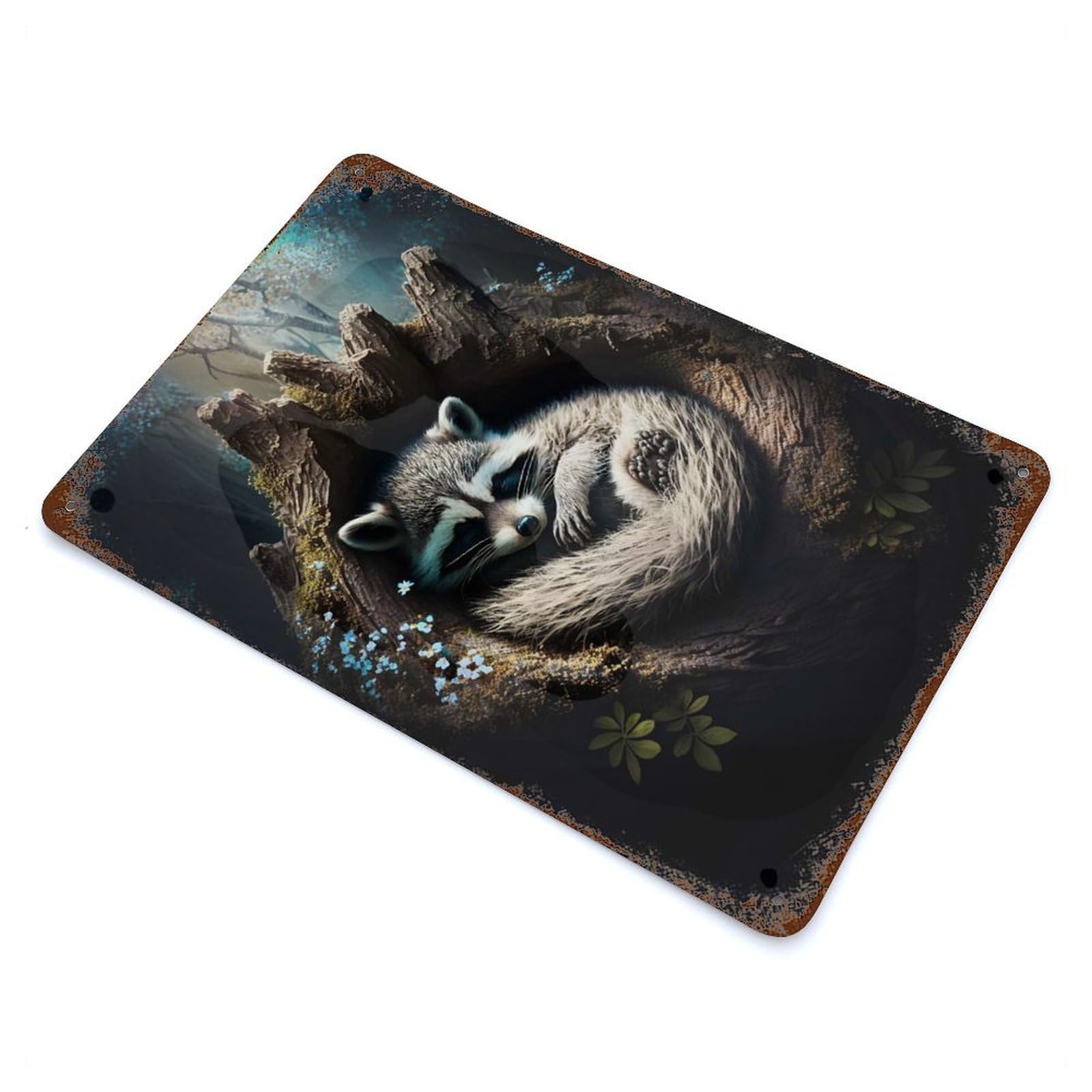 Sleeping Fox 11.8"x7.9" Retro Metal Sign, Industrial Home Decor for Basement, Hobby Room And Garage Decor