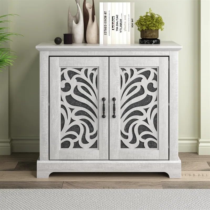 Image of Handicraft Accent Cabinet for Living Room, Mango Wood & Engineered Wood Storage Cabinet, Carved Design, Multiple Styles, 30 x 15 x 30 inches (HOB-Design-5)