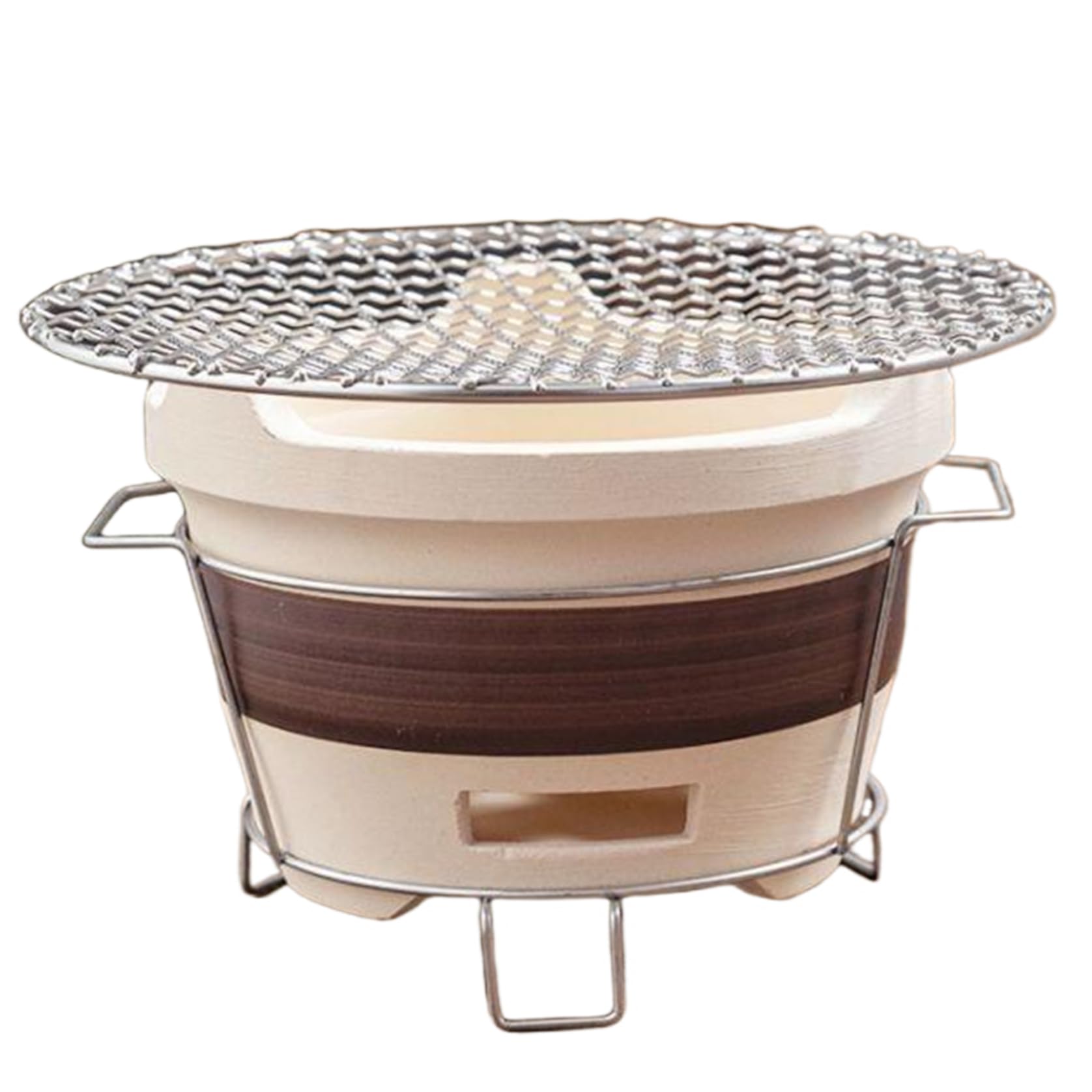 Clay Ofen kleiner Campingofen tragbarer Holzkohlegrill belüftet runde Holzkohlegrill Tee Herstellung mit Eisen Rack & Grill Netto -Holzkohleofen für Home Party Camping Barbecue, Campingofen
