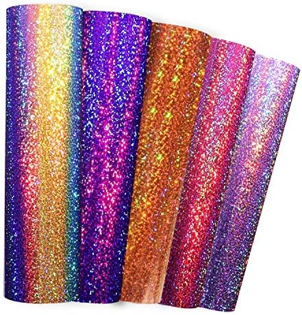 HTV Holographic Heat Transfer Vinyl Bundle for Tshirt 5 Colors,12"x10"