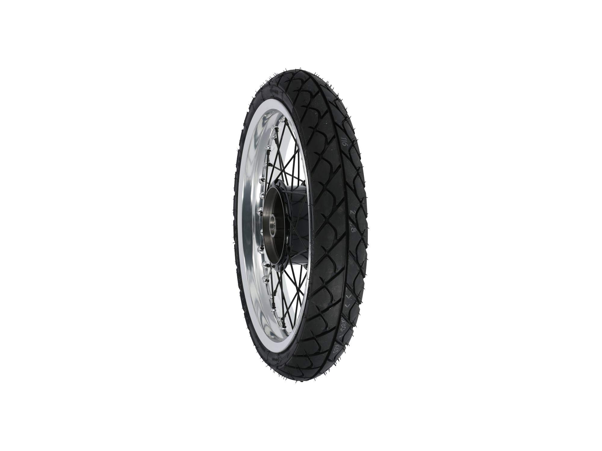 Tuning-Komplettrad hinten 2,5x16 Alufelge + Nabe und Speichen schwarz + Reifen 80/80 Heidenau K63