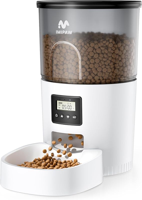 Comedouro Automático para Gatos IMIPAW com Programação de Horários, 6 Refeições e Reservatório de 3 L, Branco