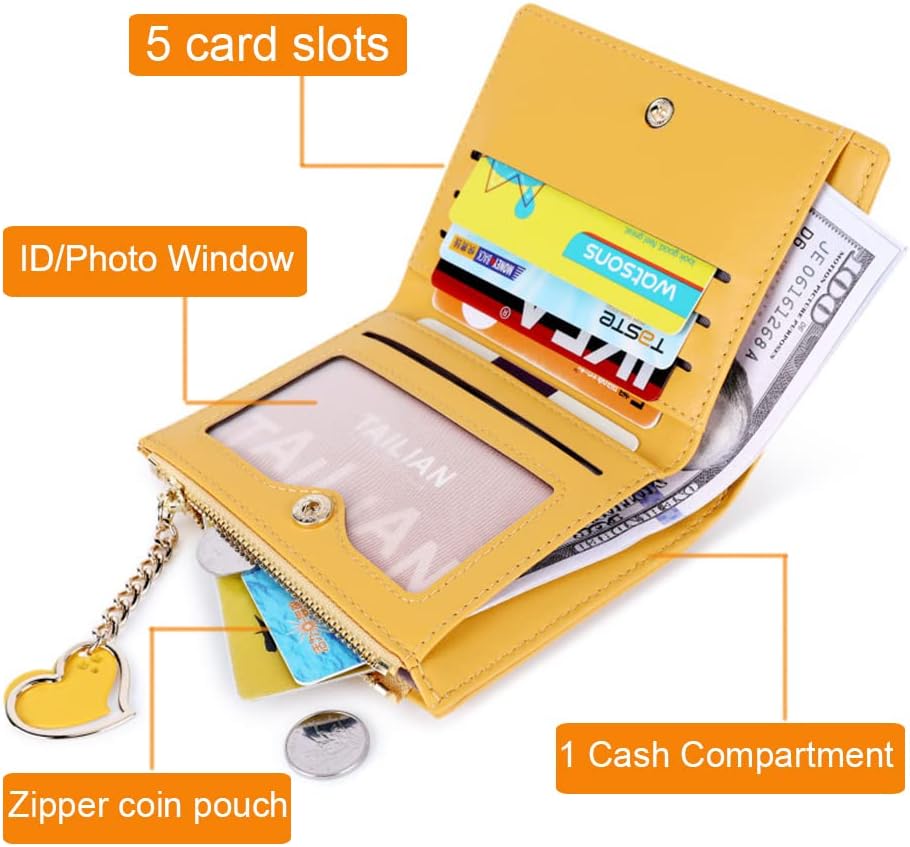 Small Wallet with Heart Pendant Bifold Wallet Zipper Pocket Cash Card Holder Coin Purse for Women Girls (PINK) - Image 2