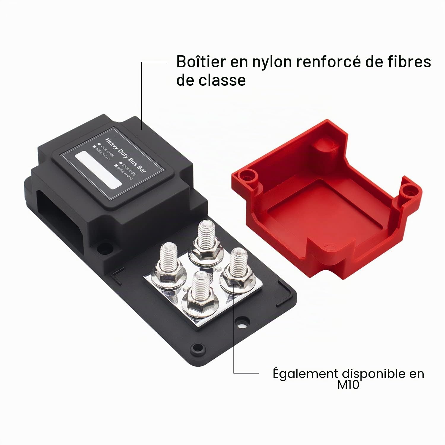 STANEW 400A busbar box,Barres de bus solides et robustes, Boîtier 8 x 3/8" (M10) de module robuste DC48 V robuste avec module de distribution de courant，Noir (Noir+Rouge)