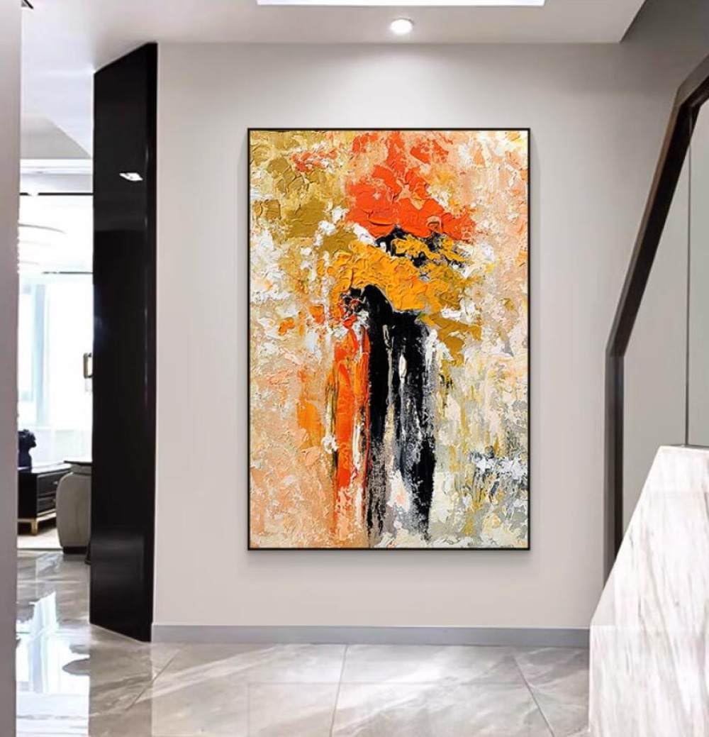 Peinture moderne peinte à la main, l'émotion de l'art abstrait orange chez soi