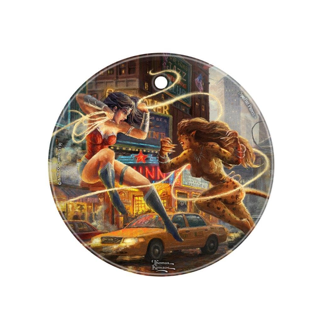 Thomas Kinkade – The Women of DC – Wonder Woman – Cheetah – DC Comics – 3.5” Starfire Prints Glass Art - Circle Glass Art - Ideal for Gifting and