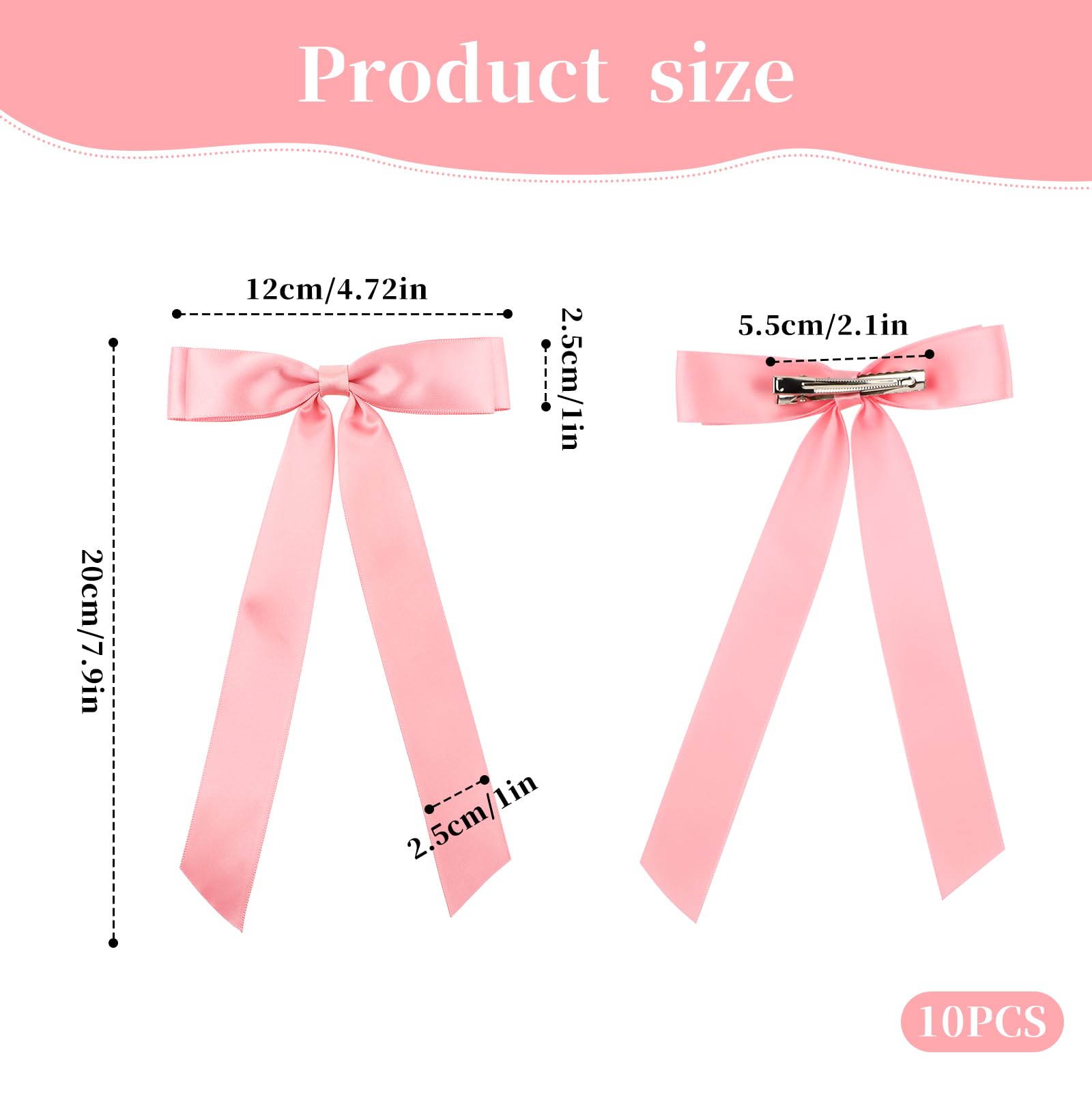 10 Pcs Hair Bows for Women, Satin Bowknot Hair Clips with Long Tails, Tassel Ribbon Bowknot Hair Clips, Long Tail Hair Bows for Girls, Satin Bows Bow Hair Clips for Women Girls - Image 2