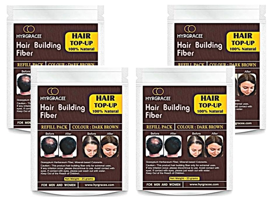 Hair Building Fiber Refill Pack Concealer Use For all Branded Hair Fibers (Dark Brown 25+25+25+25 gram) Pack of 4, 100 gram-image-3