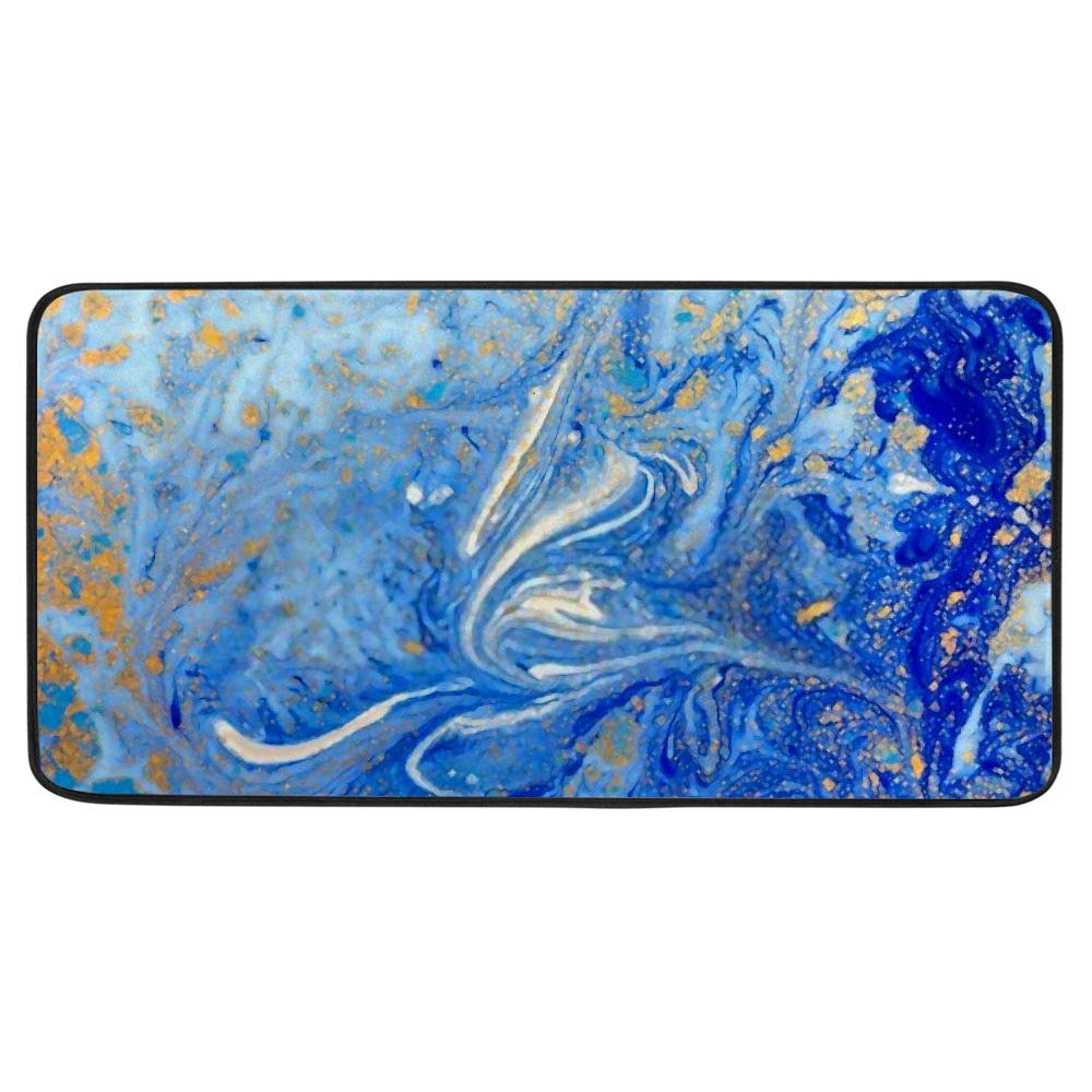 Tapis de cuisine antidérapant bleu et doré 99x51 cm confort
