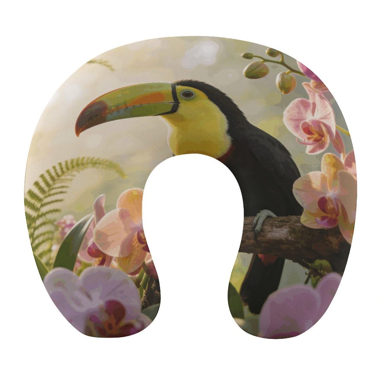 VstaDank The Morning Song of The Toucan and The Orchid Neck Pillow Soft Comfortable Travel U Shaped Pillows Portable Pillows for Shoulder Memory Foam Head Support Pillow for Airplane Car Home Office