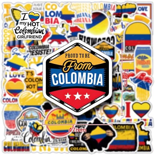 Miniatura 5 de Paquete de 63 calcomanías Colombia, calcomanías de vinilo estético impermeables para botella de agua, laptop, teléfono, patineta, álbumes de